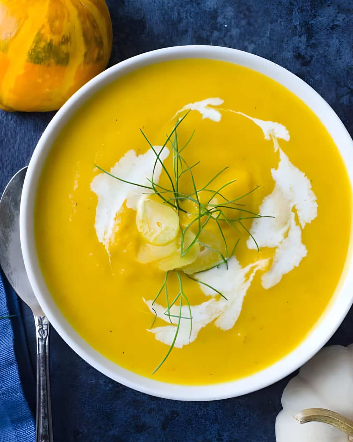 A bowl of creamy butternut squash soup.