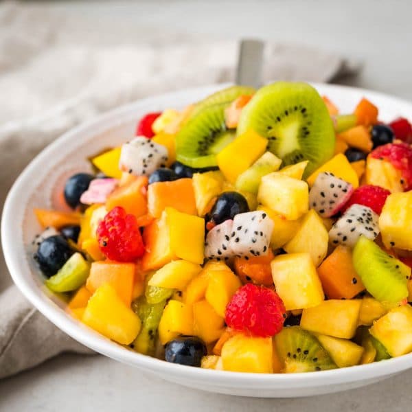 tropical fruit salad with honey lime dressing.