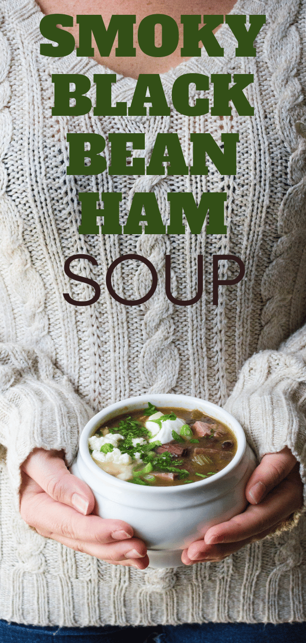 Looking for the best black bean soup? This easy black bean ham soup is it w/cumin, hatch chiles & tomatoes. You'll love ham bone and bean soup. #beansoup #hamandbeansoup #blackbeanhamsoup #bestblackbeansoup #hamboneandbeansoup #leftoverhambone 
