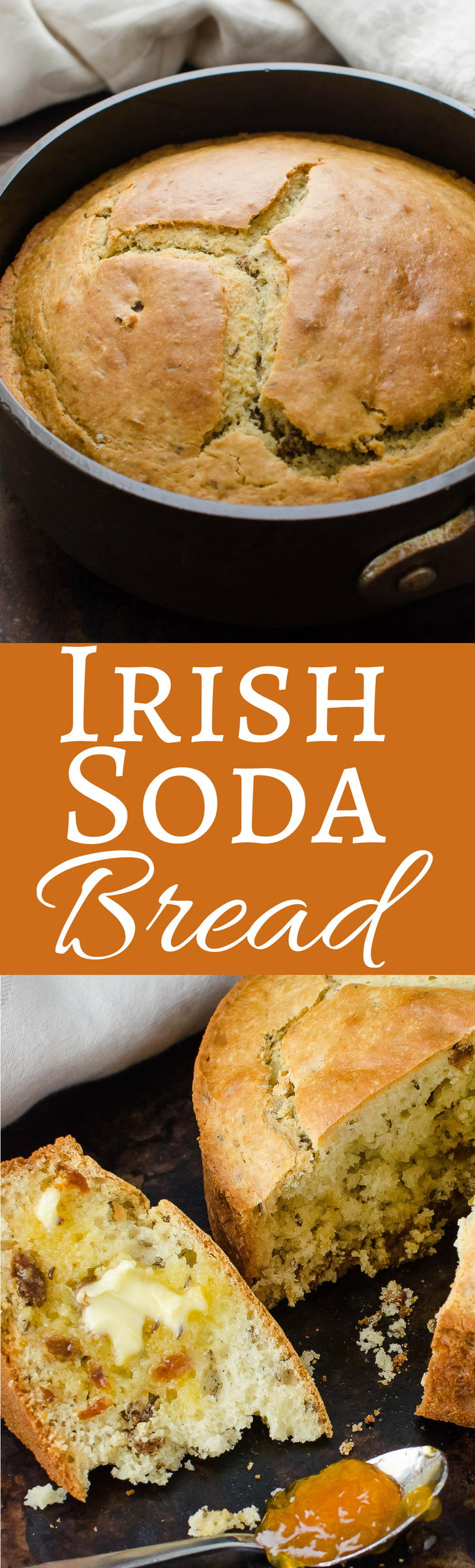 This simple recipe for Irish Soda Bread is slightly sweet with caraway and golden raisins. Great for breakfast or with a soup or stew!
