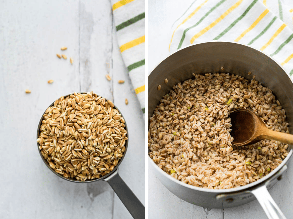 farro before and after cooking.