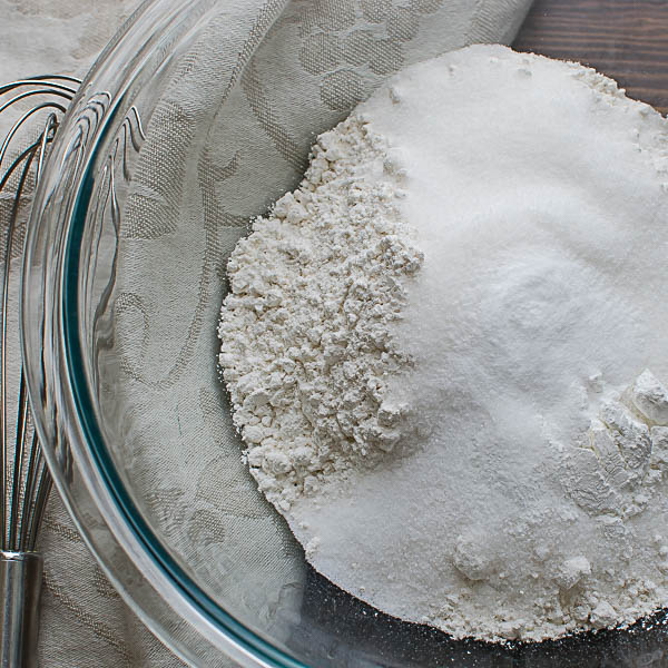 flour and leavener in a bowl.