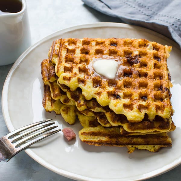 Ham and Manchego Waffles with butter