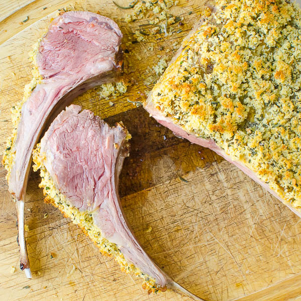 carving herb roasted rack of lamb