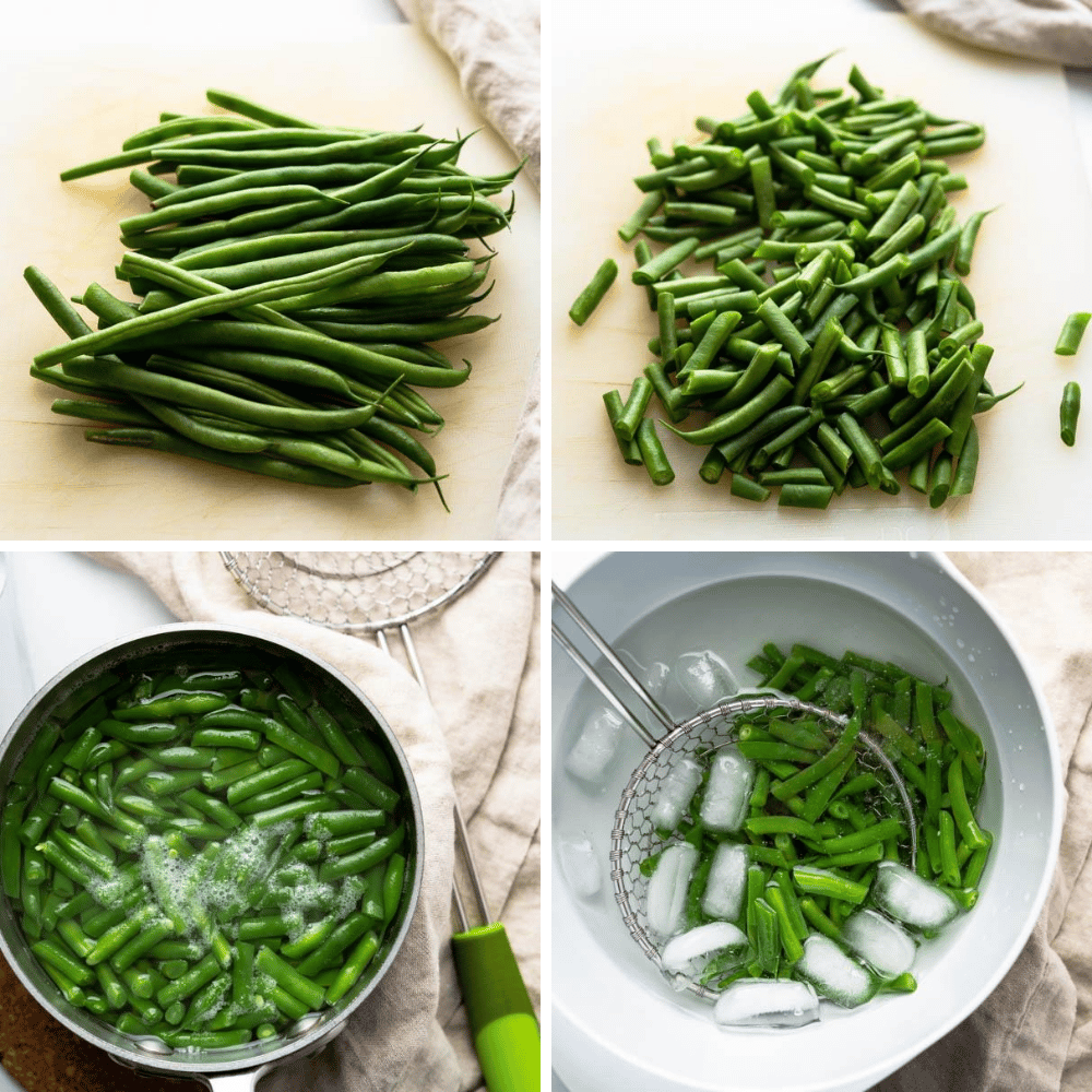 steps for blanching and shocking green beans.