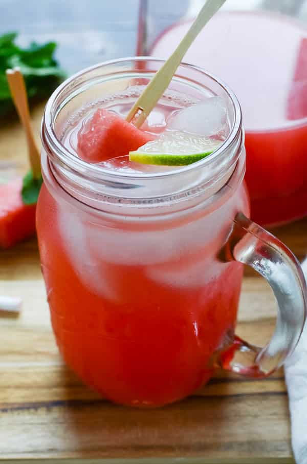 watermelon and lime in Watermelon-Mint Agua Fresca.