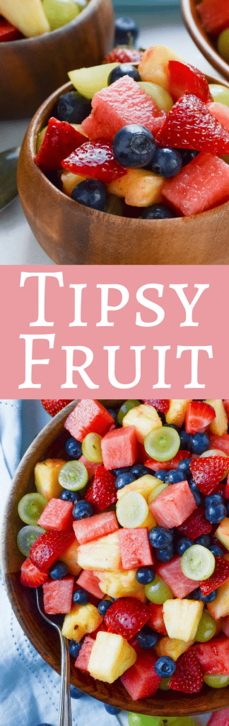 This easy fruit salad recipe gets a boozy twist with a rum and triple sec dressing!