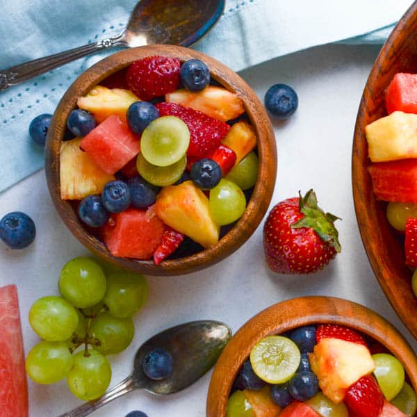 Tipsy Fruit in wooden bowls.