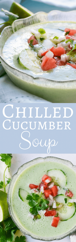 Make this easy recipe for Chilled Cucumber Soup in 15 minutes! It's healthy, vegan and perfect for summer and alfresco dining!