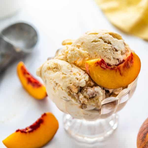 Boozy Homemade Peach Ice Cream.