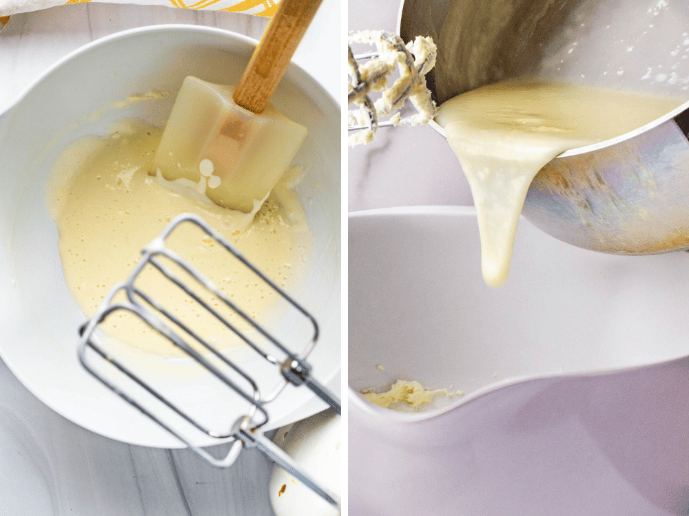 mixing the custard base with cream cheese