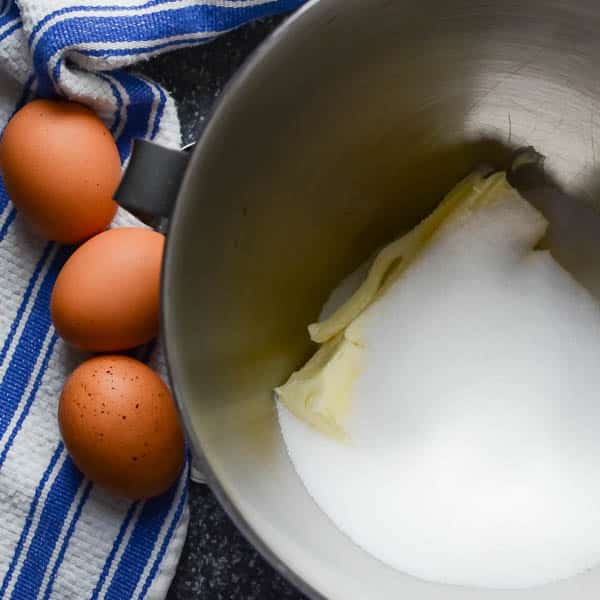 eggs, sugar and cream for Banana Bundt Cake