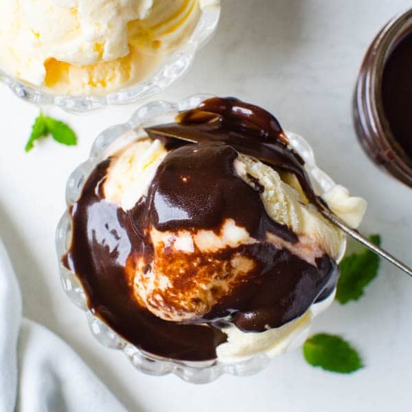 Dark Chocolate Mint Sauce over ice cream