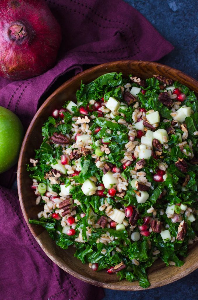 vegan kale salad in a bowl.