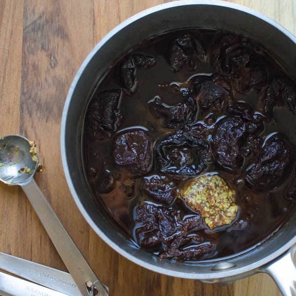 cooked port and prunes with mustard.