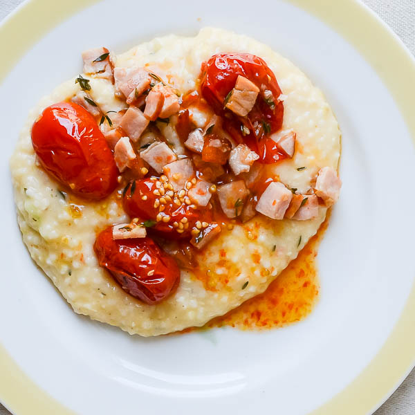 top grits with tomato ham mixture