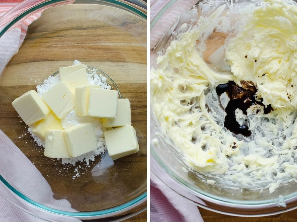 creaming butter and sugar and adding vanilla.