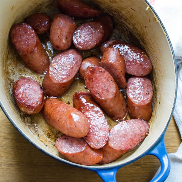 Browning sausage in dutch oven.