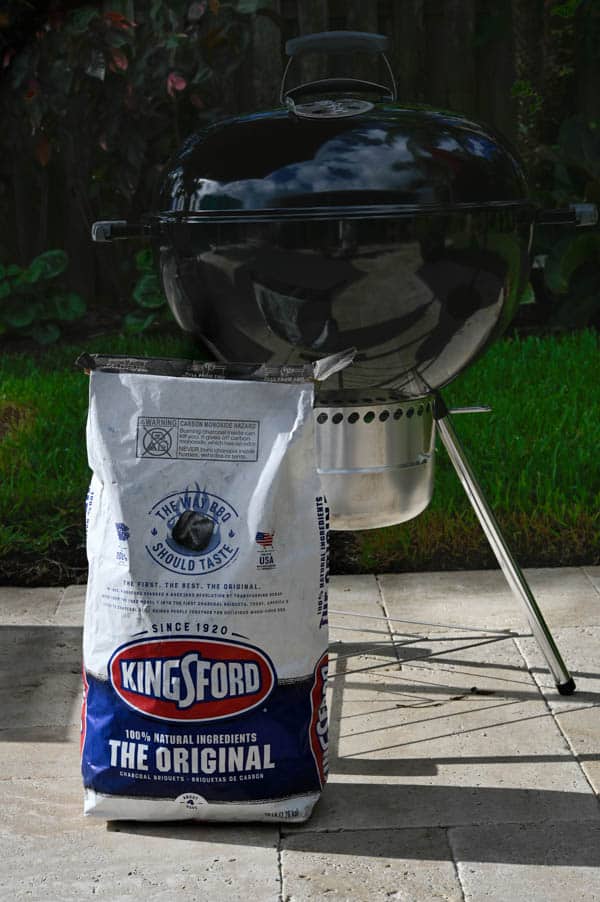 kettle grill and charcoal bag for the barbecued seafood.