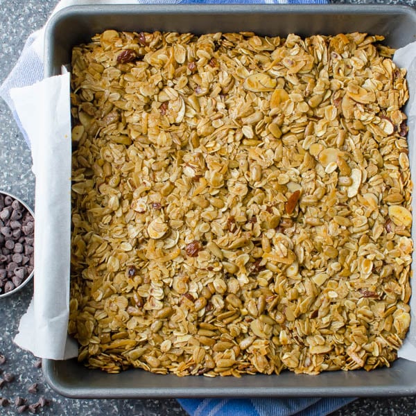 baked granola with chocolate chips