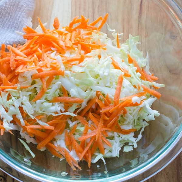shredded carrots and cabbage.