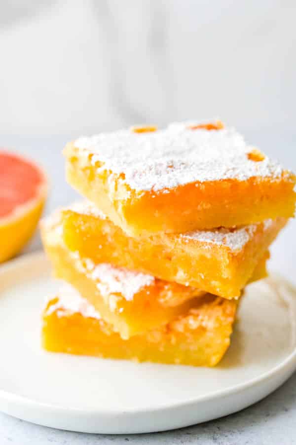 A cheery stack of Pink grapefruit curd bars.
