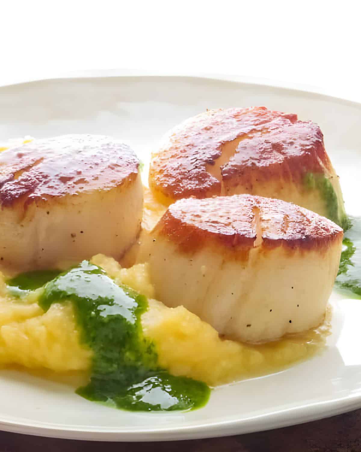 Seared Diver Scallops over root vegetable mash.