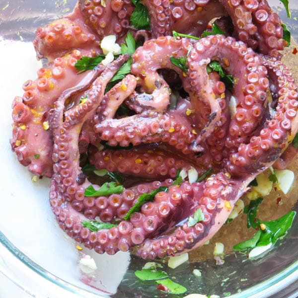 marinating octopus after a day.