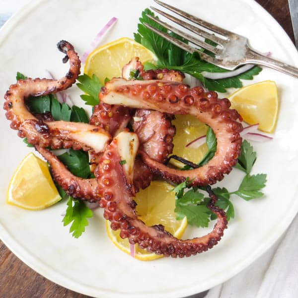 Grilled Octopus on a plate.