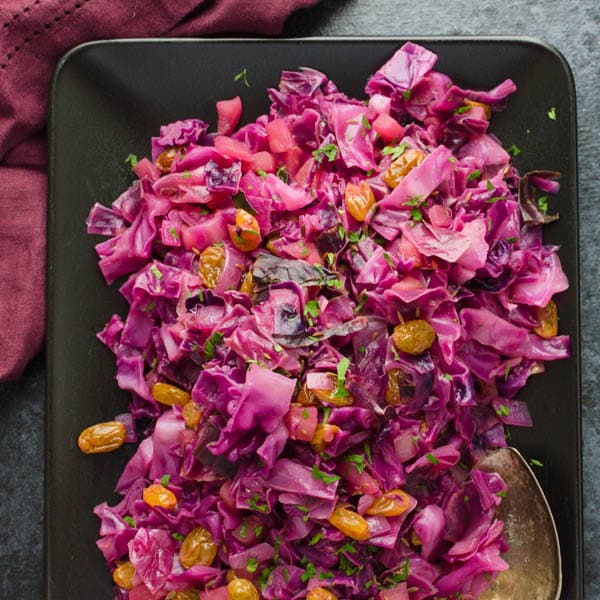 Sweet and Sour Red Cabbage with Apples and Raisins