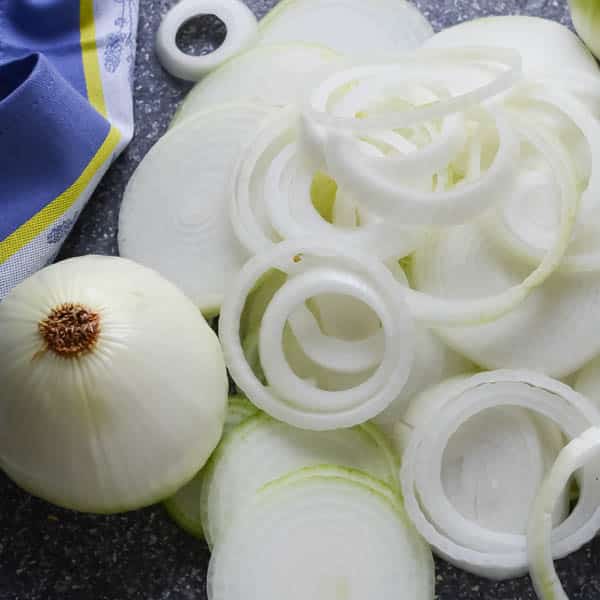 Sliced yellow onions.