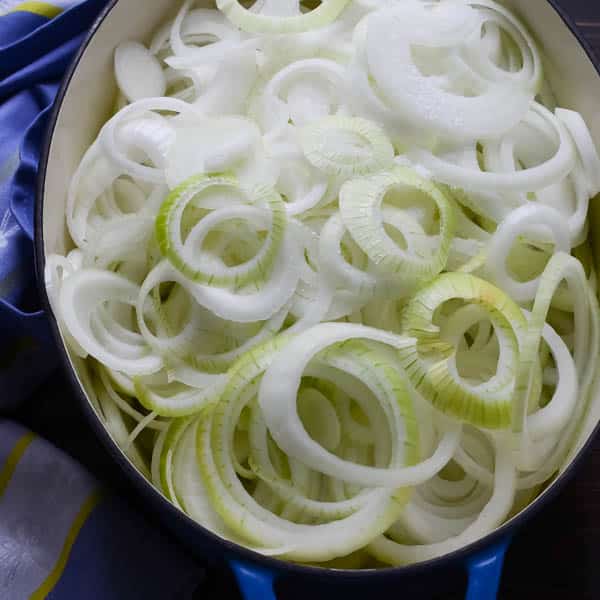 Onions in the slow cooker.