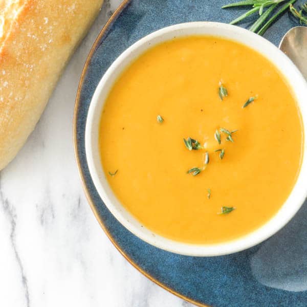 Curried Carrot and Parsnip Soup with a baguette.