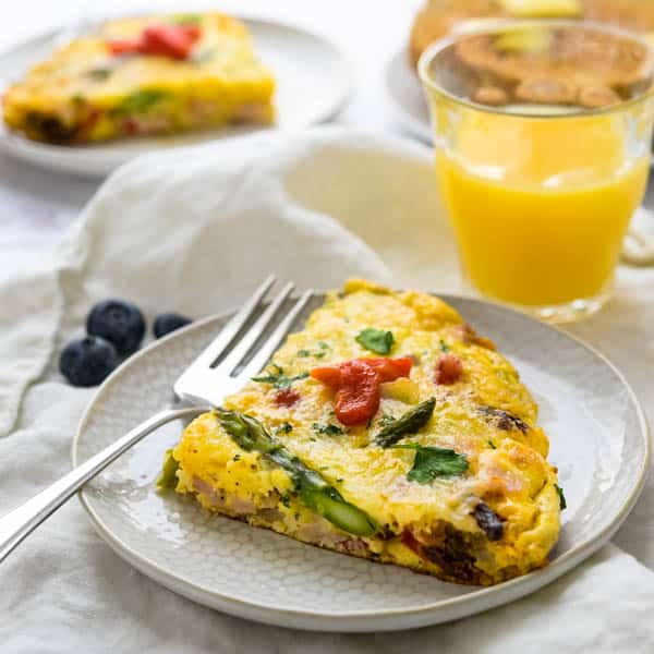 Ham and Cheese Frittata with Asparagus and Sun Dried Tomatoes