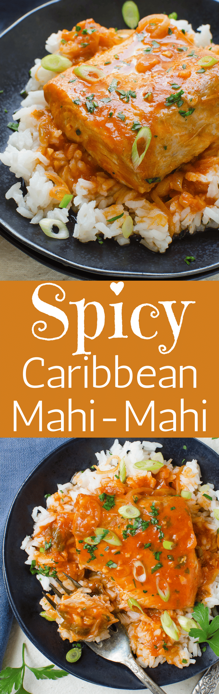 If you're skittish about cooking fish try this easy poached fish recipe. Spicy Caribbean Mahi Mahi is fresh fillets simmered in a spicy island-style tomato broth. This easy fish dinner is delicious over steamed rice. #mahimahi #fish #fishrecipes #fishdinner #poachedfish #caribbeanfish #dolphin #seafoodrecipes #poachedseafood #mahimahirecipe