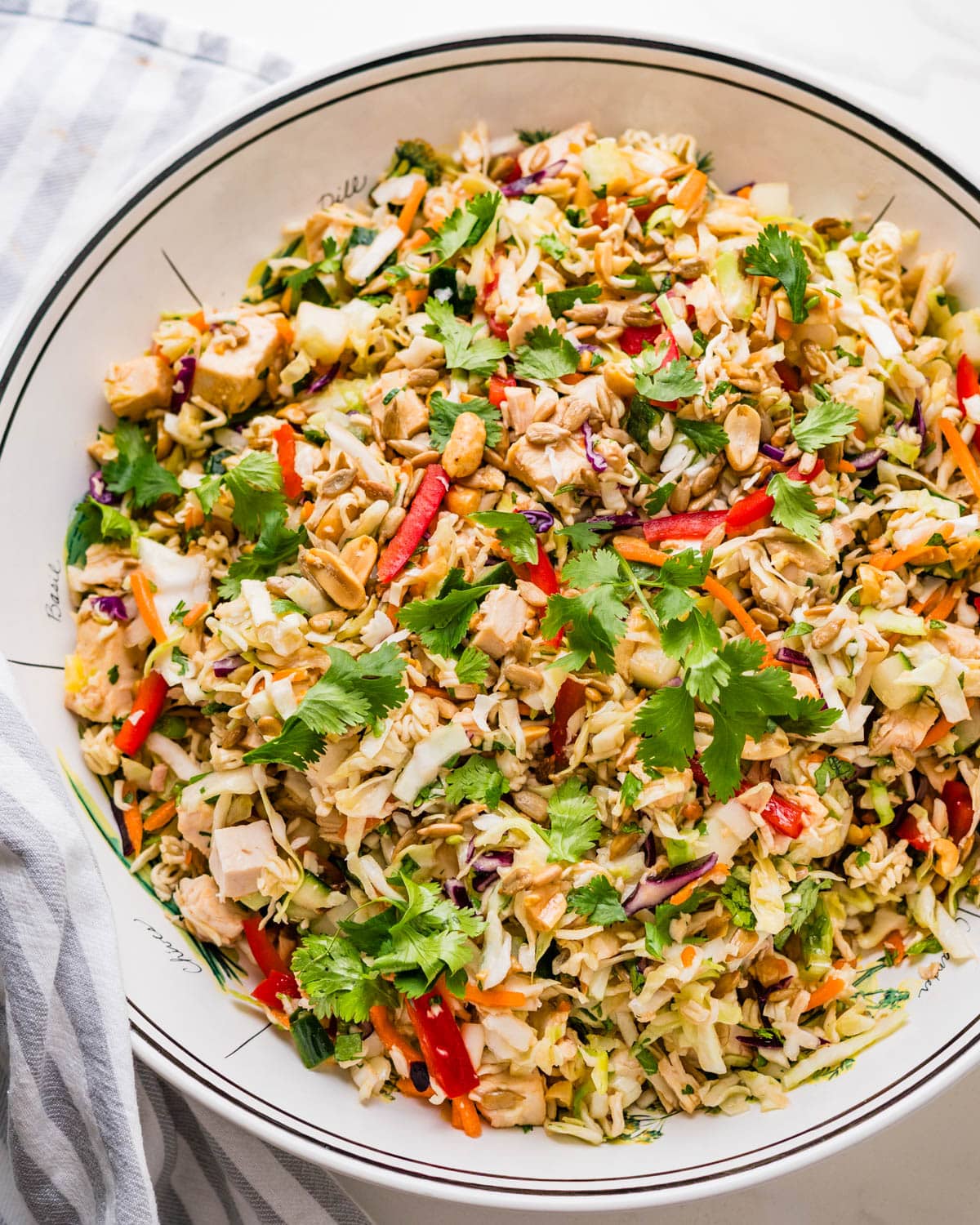 A bowl of Asian chicken salad.