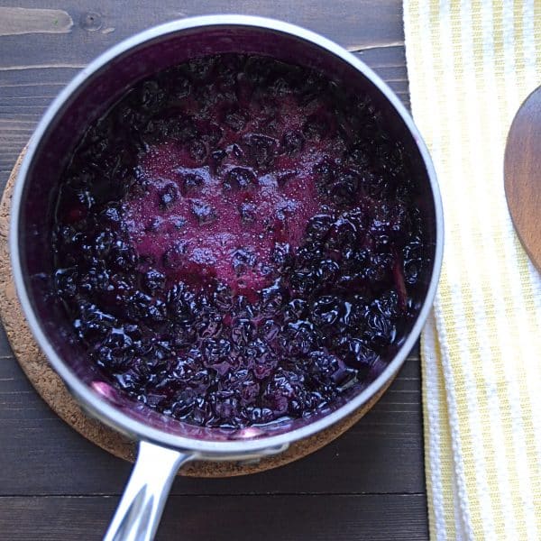Cooking down the blueberry sauce.