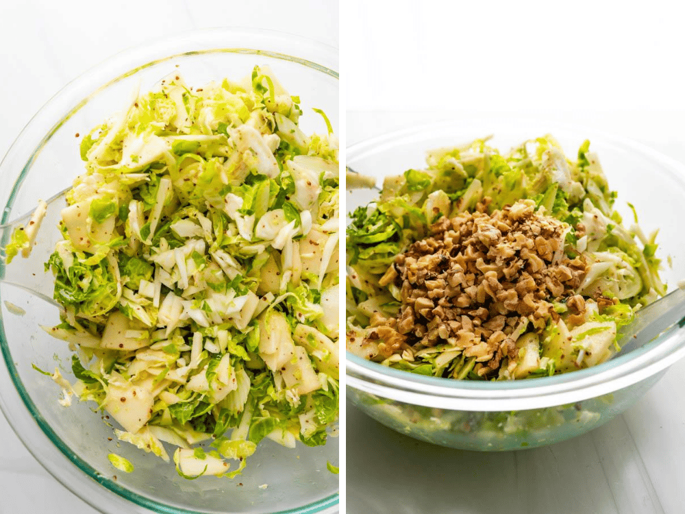 adding toasted walnuts to the fennel apple slaw.