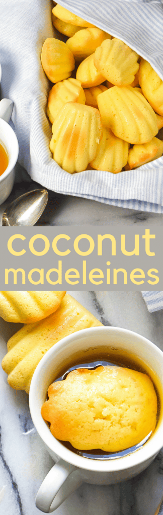 This authentic madeleine recipe is an easy to make snack. A cross between sponge cake and cookie coconut madeleines go great with tea! #cookies #christmascookies #madeleines #coconut #christmas #holidaycookies #dessert #desserts #spongecake #proust #madeleinerecipe #