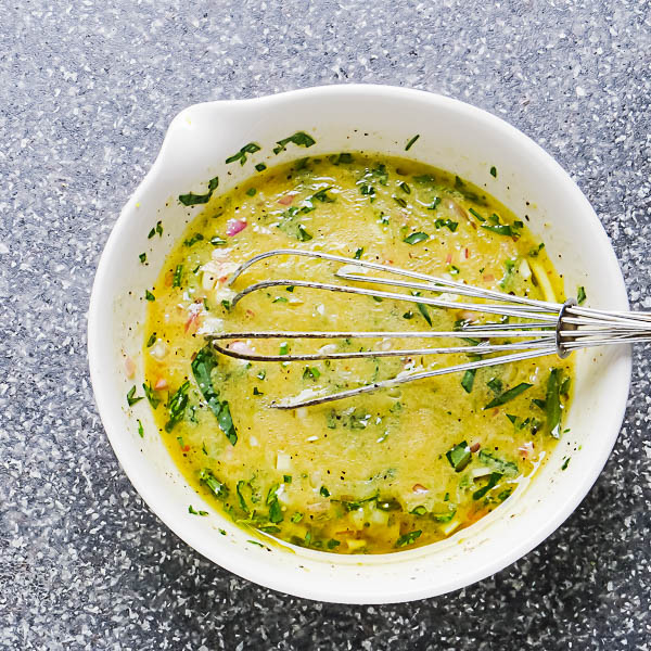 emulsifying vinaigrette for Nicoise Farro Salad