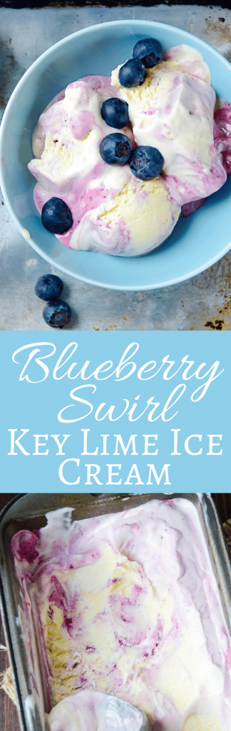 This easy ice cream recipe tastes just like your favorite key lime pie with a luscious blueberry swirl! Put your ice cream maker to work this summer!