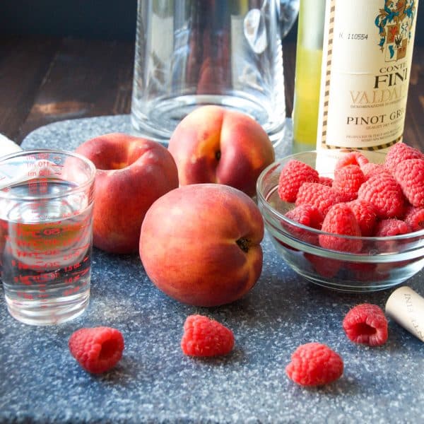peaches and raspberries