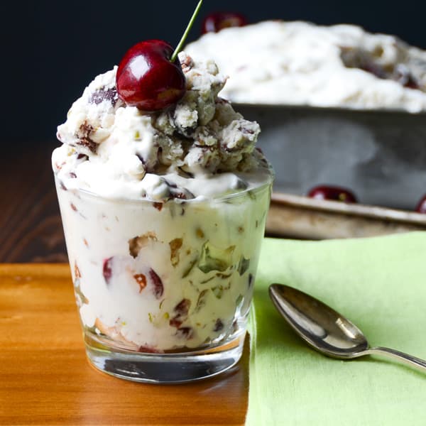 Cherry Nougat Crunch Ice Cream with a cherry on top
