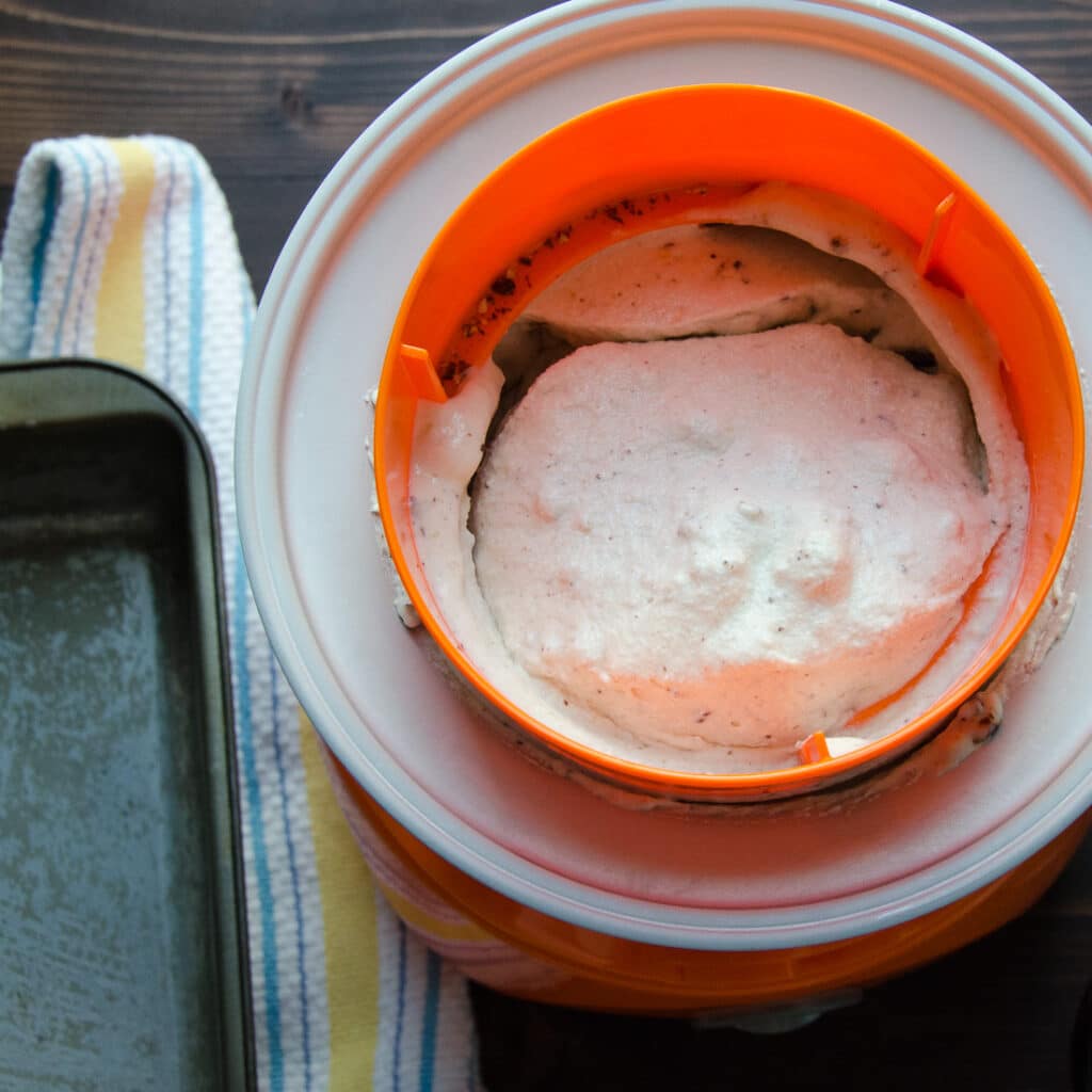 churning banana ice cream.