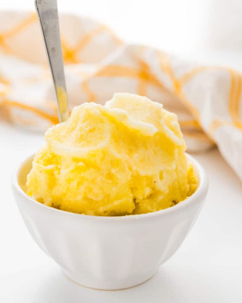 A serving of pineapple sorbet.