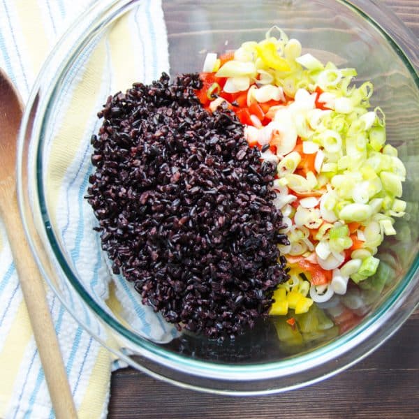 black rice and vegetables