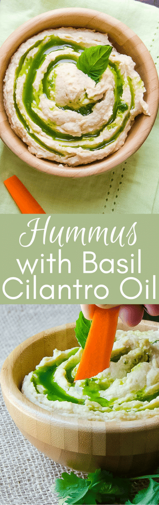 This classic dip recipe is the best! Hummus with Basil-Cilantro Oil will be your new favorite way to eat this classic mediterranean treat.