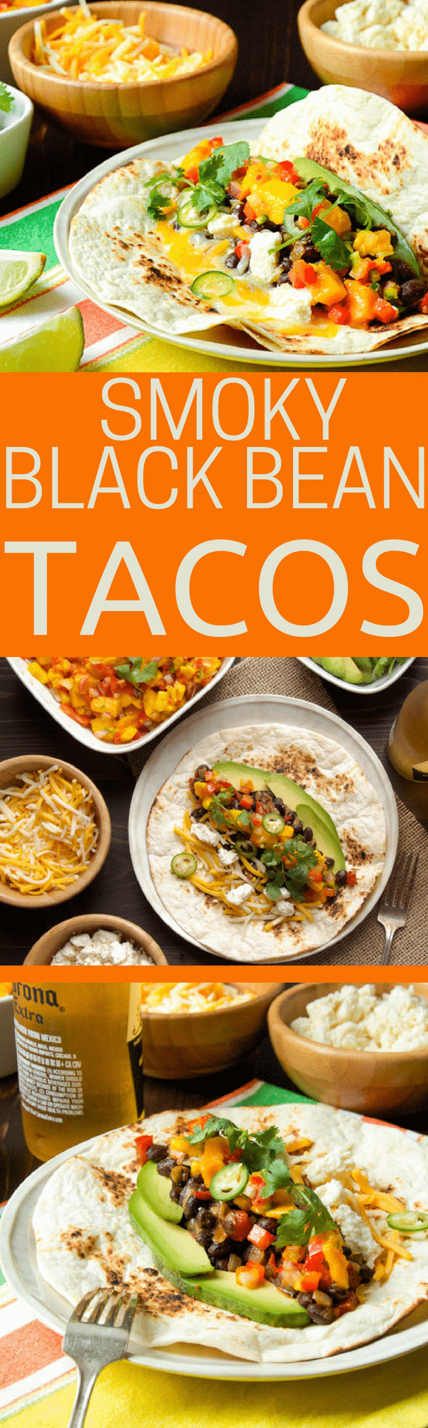 This easy budget-friendly, vegetarian taco recipe is ready in minutes and is so healthy and satisfying. Smoky Black Bean Tacos are great with jarred sauce and a better with homemade mango salsa. Best bean tacos ever!#tacos #vegetariantaco