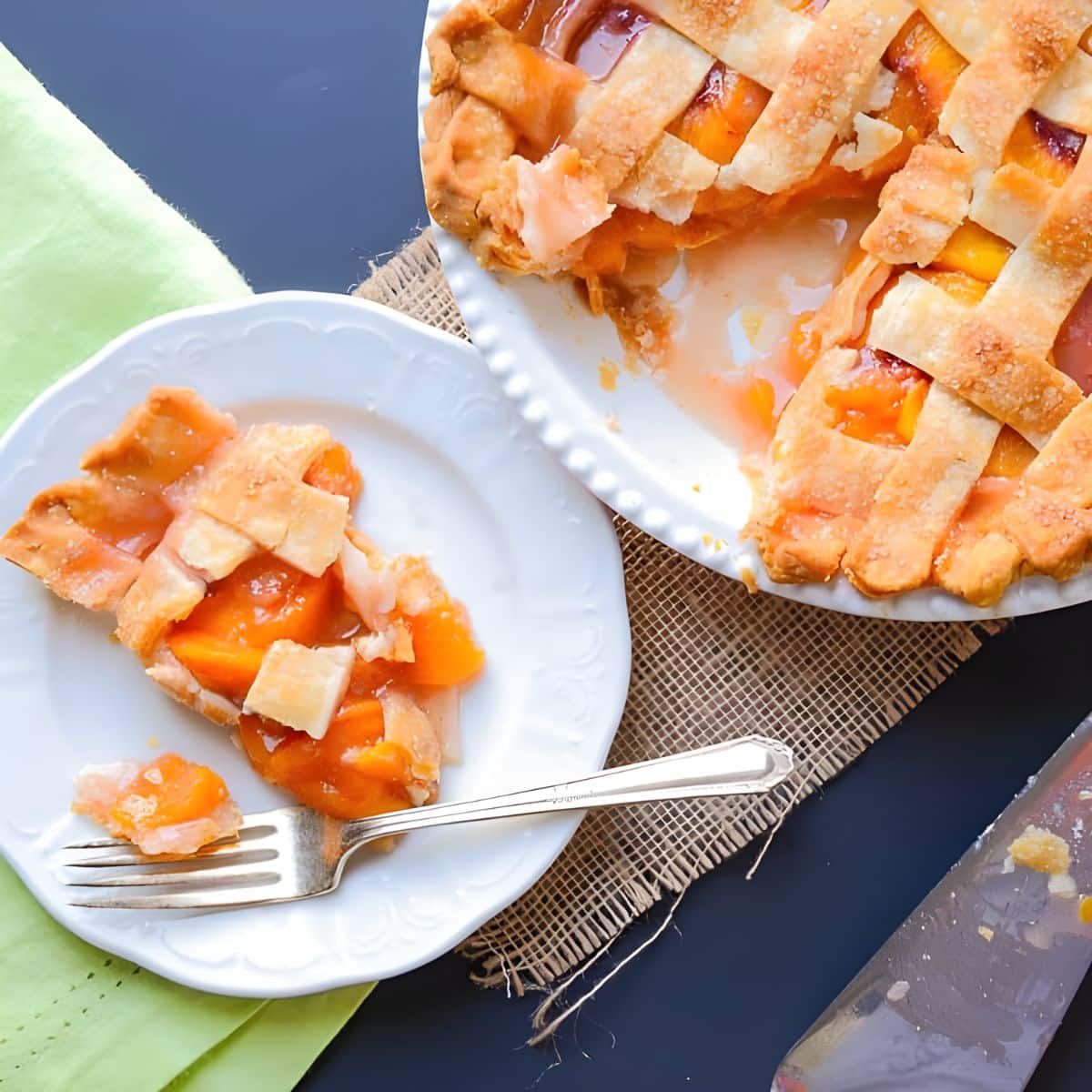 Peach pie with lattice crust.