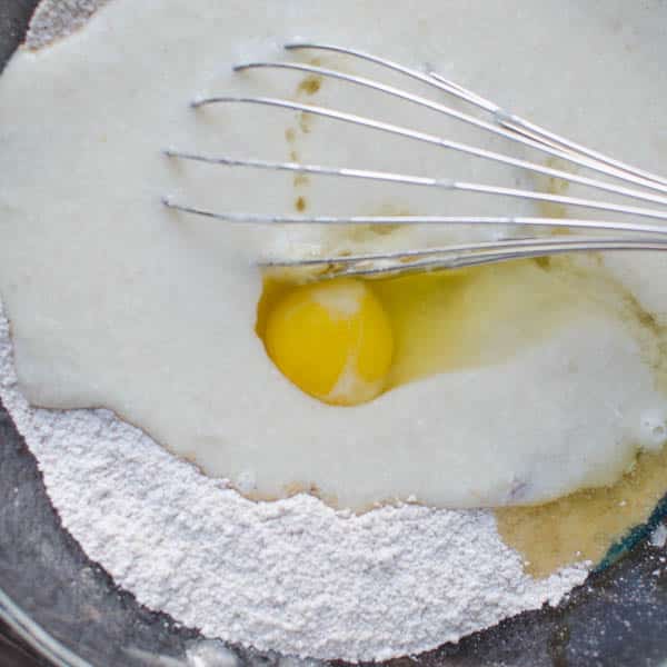 mixing ingredients with a whisk